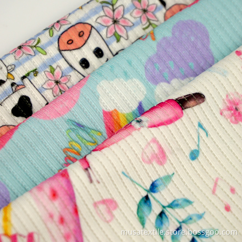 Custom Digital Printing Ribbed Swim Fabric